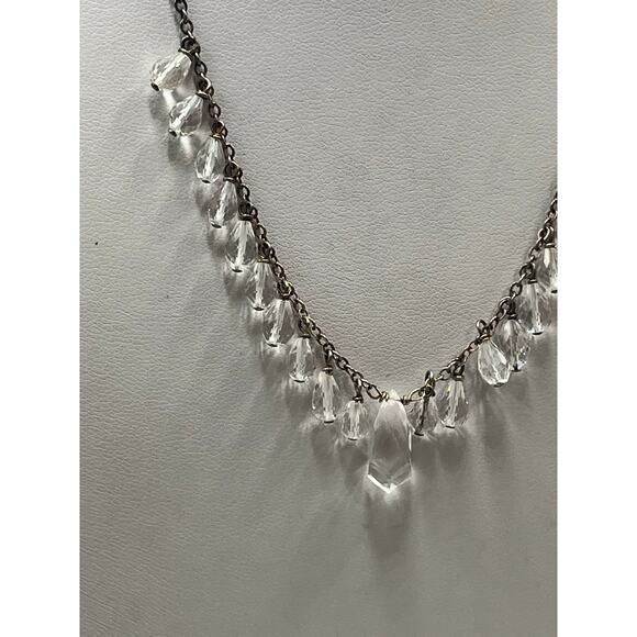 Vintage 925 Sterling Silver Crystal Rock Quartz Teardrop Fringe Necklace 16" - Picture 2 of 13